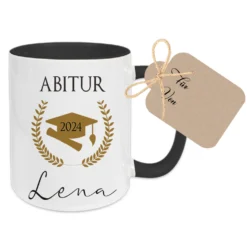 Abitur Kaffeetasse, personalisiertes Abi Geschenk mit Namen, Keramiktasse mit Anhänger als Geschenkidee für Abiturienten, zur bestandenen Prüfung