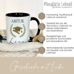 Abitur Kaffeetasse, personalisiertes Abi Geschenk mit Namen, Keramiktasse mit Anhänger als Geschenkidee für Abiturienten, zur bestandenen Prüfung