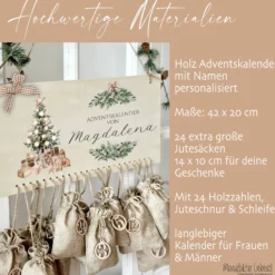 Adventskalender aus Holz zum Befüllen Personalisiert für Männer und Frauen