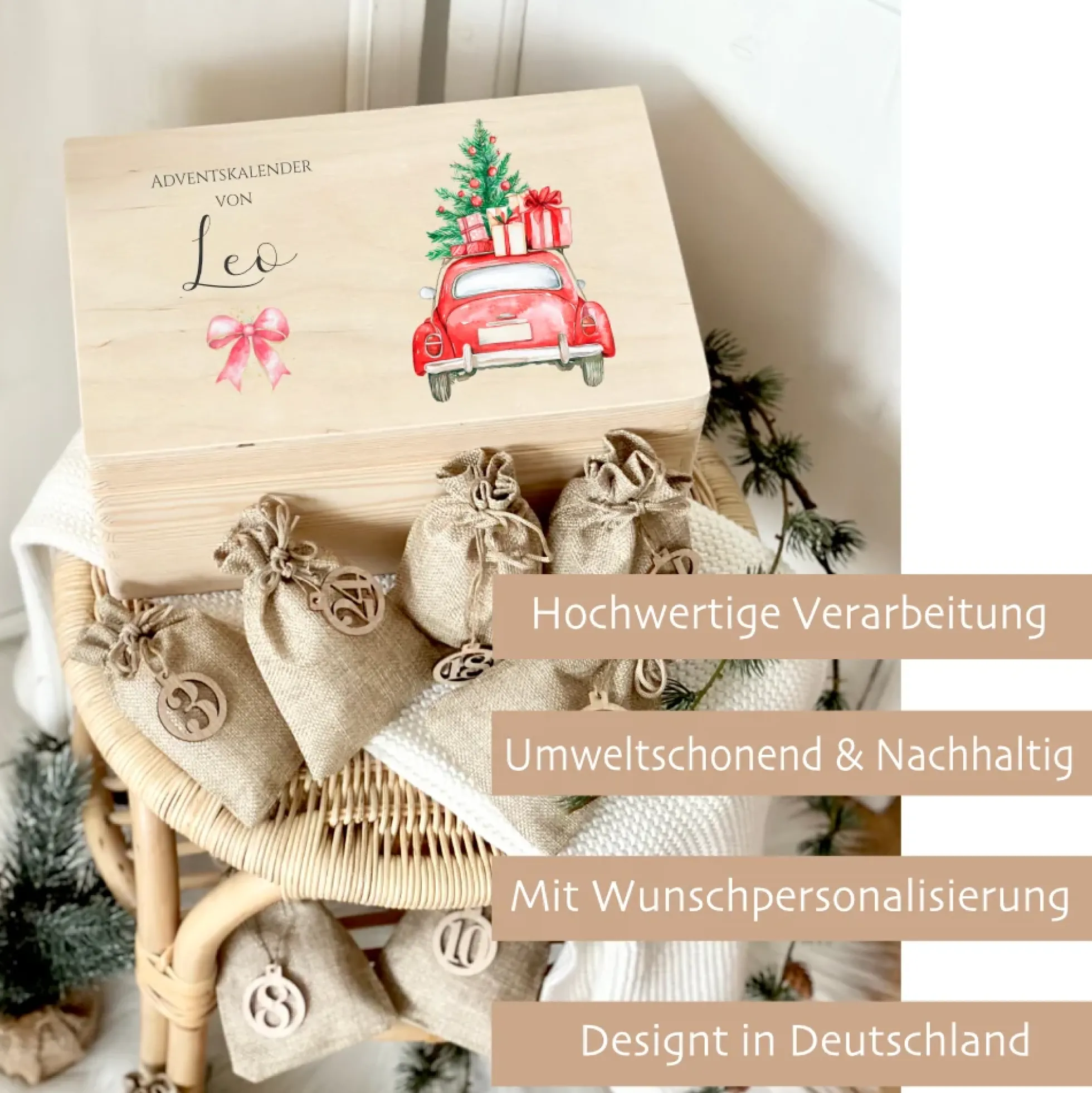 Adventskalender "Auto", Personalisierte Adventskiste zum Befüllen für die Weihnachtszeit