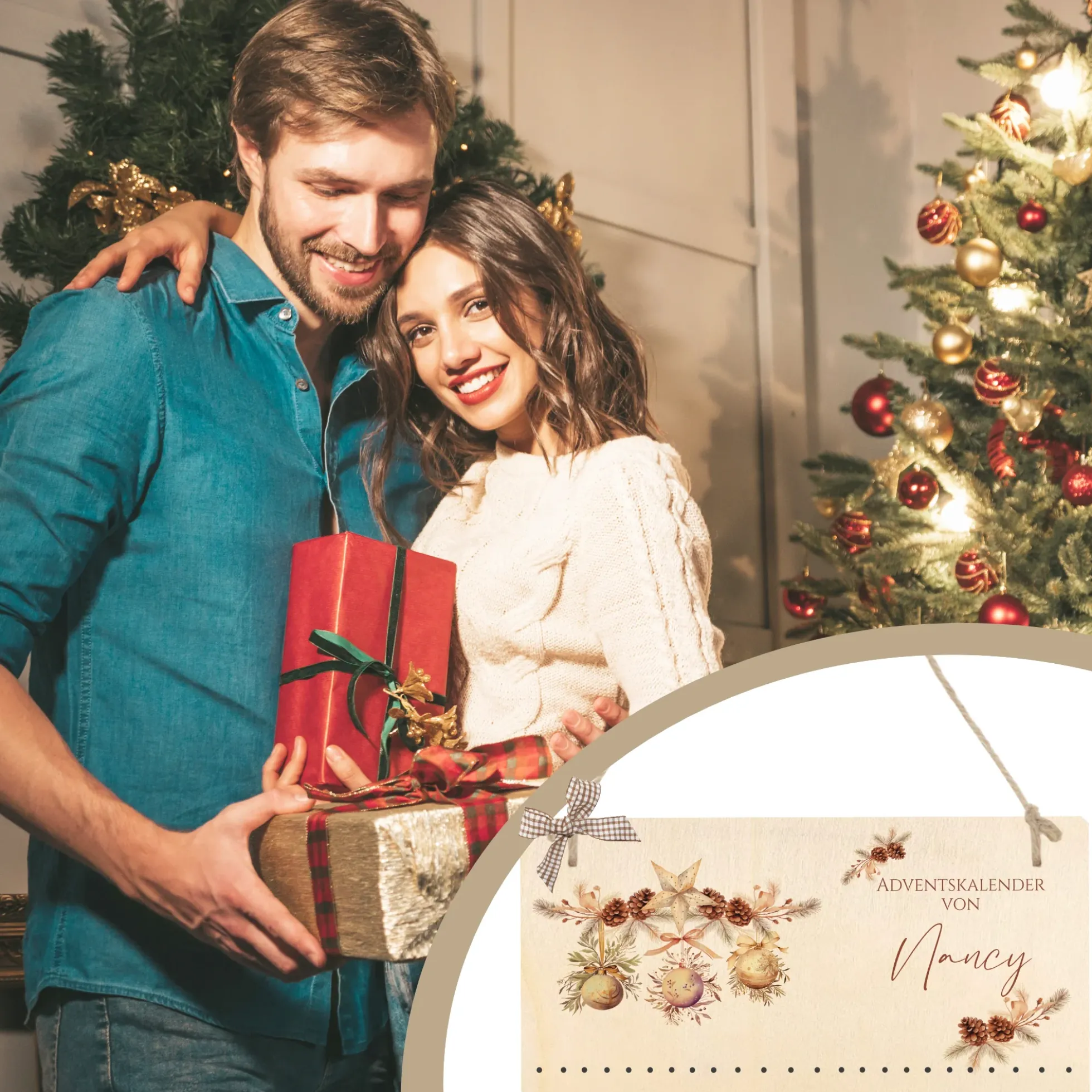 Adventskalender Boho Personalisiert aus Holz für Frauen Floral mit Namen
