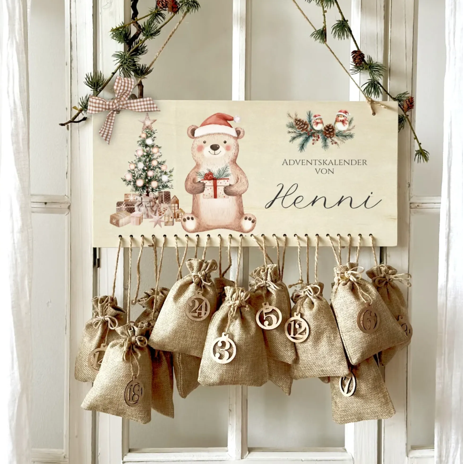 Adventskalender " Bär " Personalisiert Mit Namen für Kinder zur Adventszeit zum Befüllen