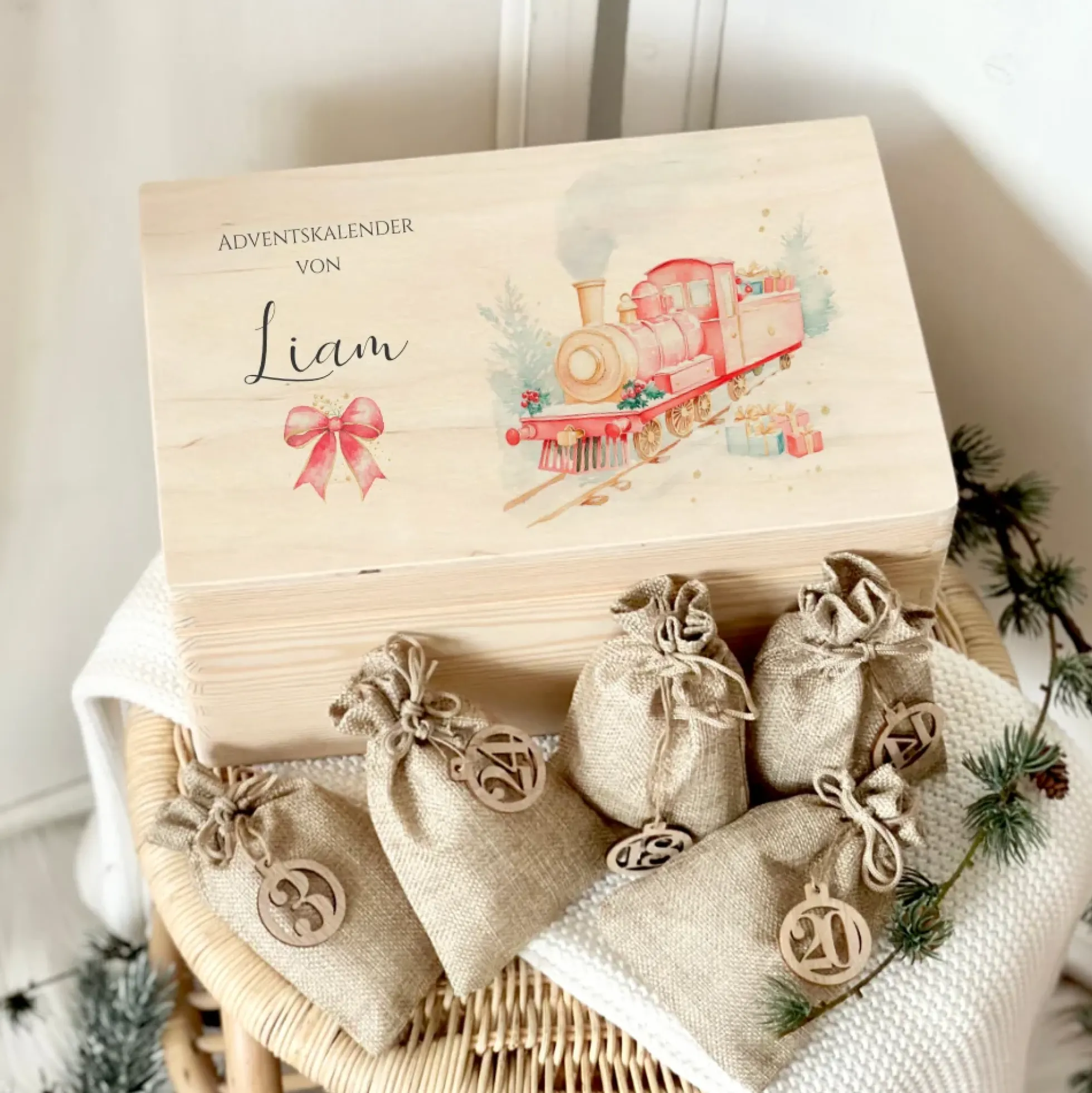 Adventskalender "Eisenbahn", Personalisierte Adventskiste zum Befüllen für Kinder