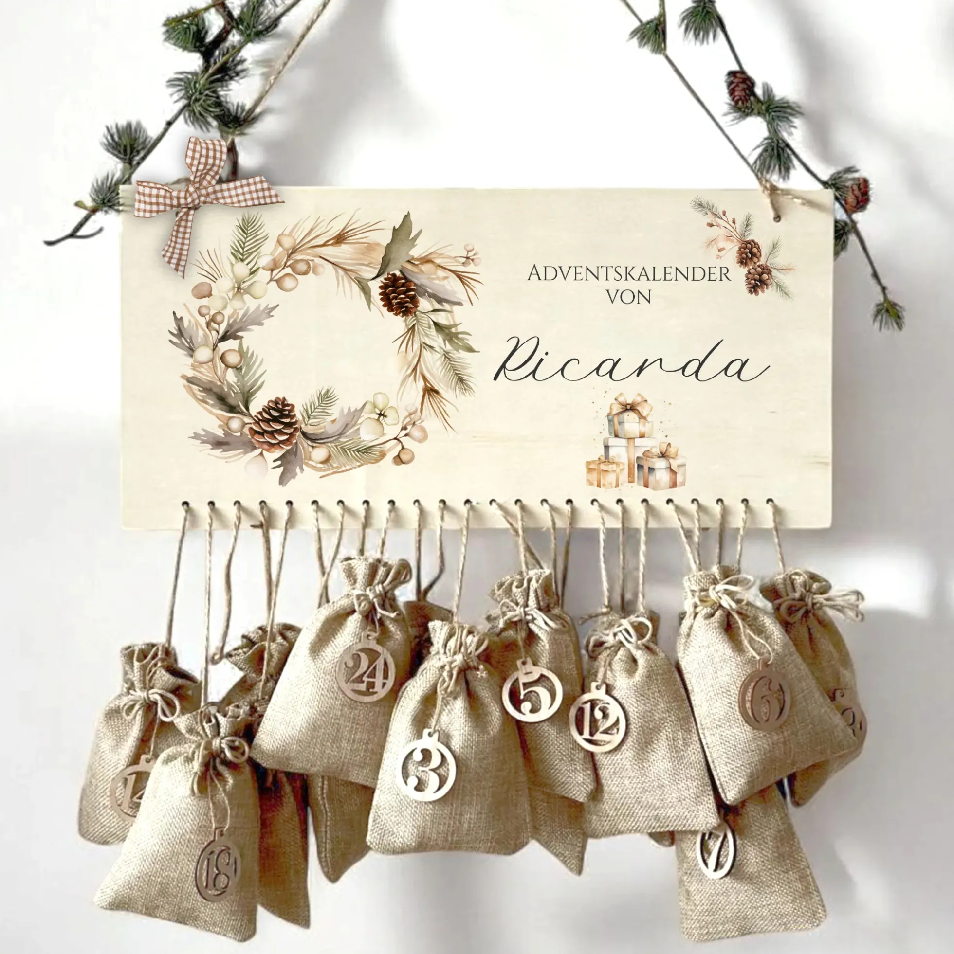 Adventskalender für Frauen und Männer Personalisiert mit Namen mit Tannenkranz