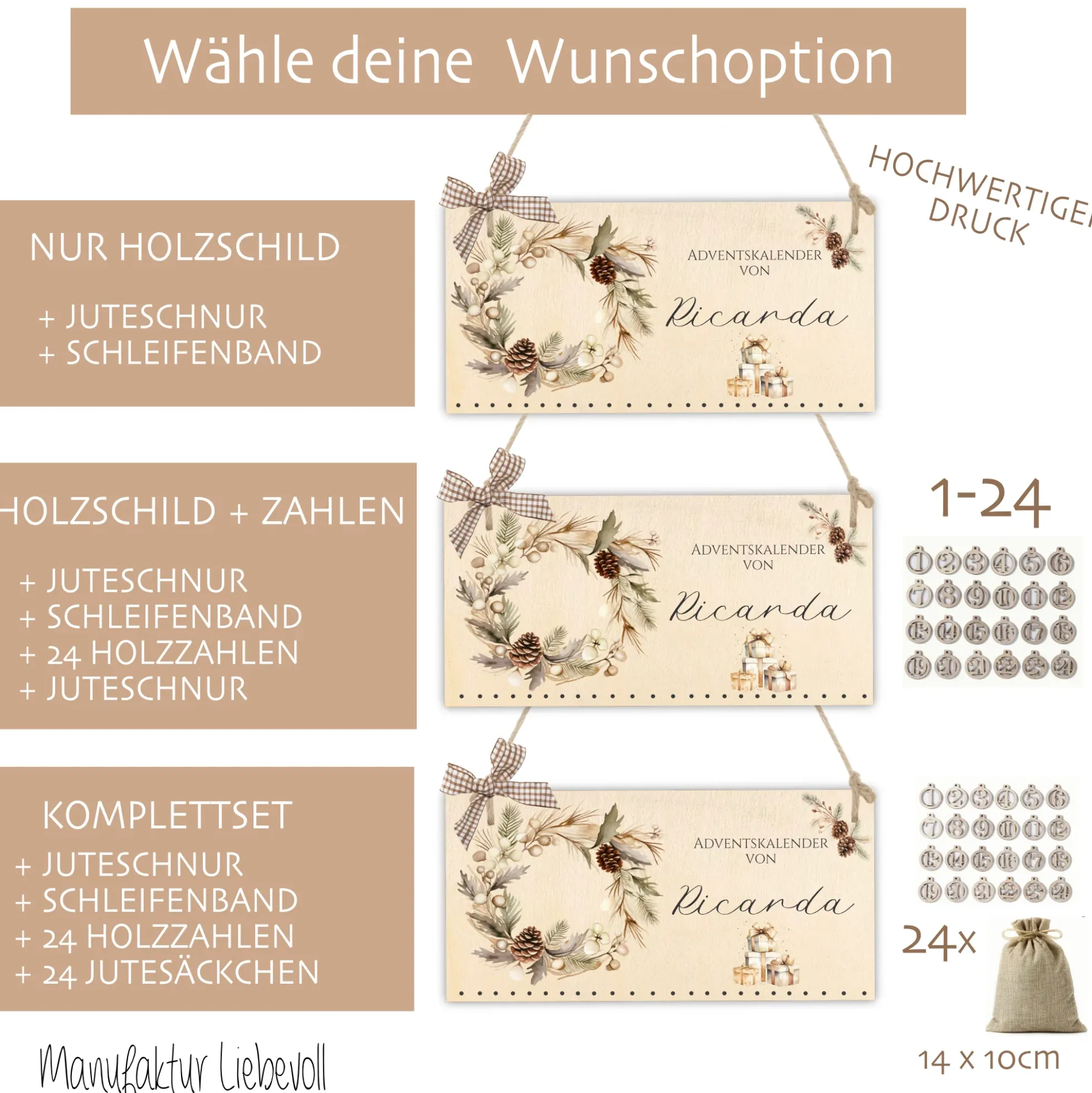 Adventskalender für Frauen und Männer Personalisiert mit Namen mit Tannenkranz