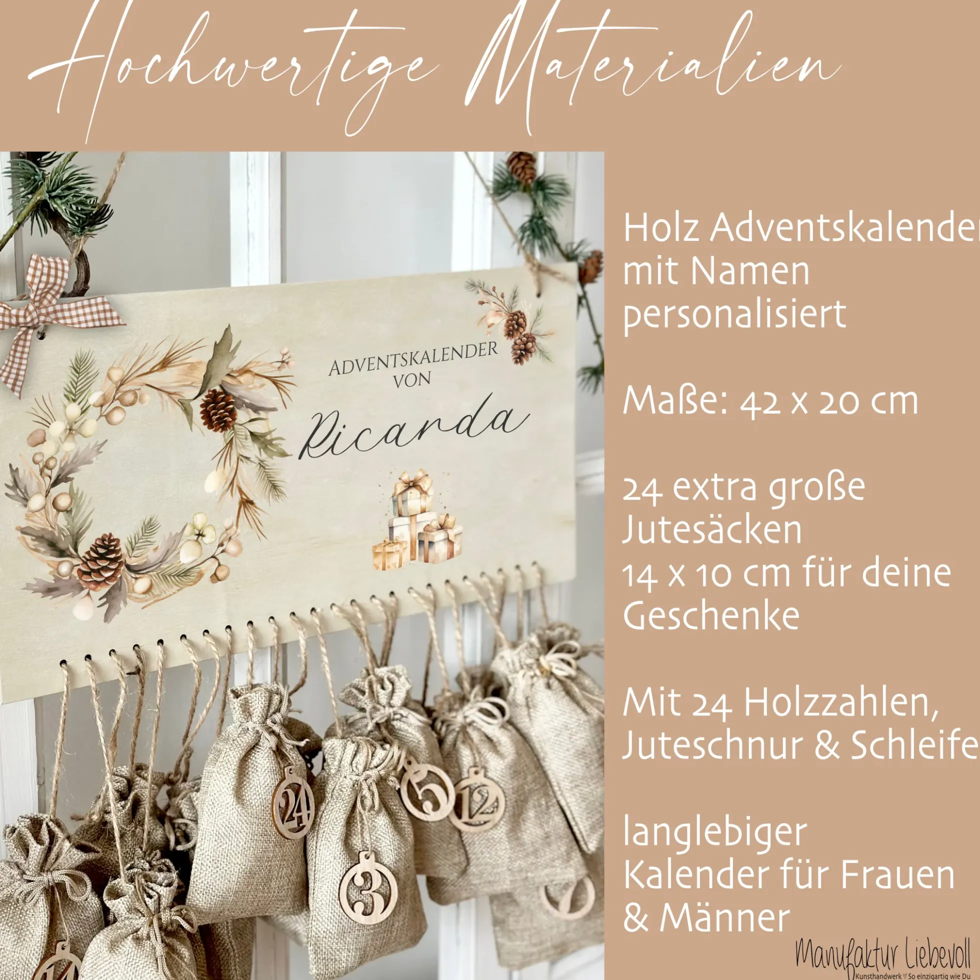 Adventskalender für Frauen und Männer Personalisiert mit Namen mit Tannenkranz