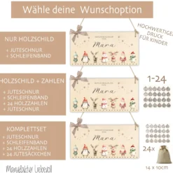 Adventskalender für Kinder Personalisiert mit Namen zum Befüllen mit Weihnachsfiguren aus Holz