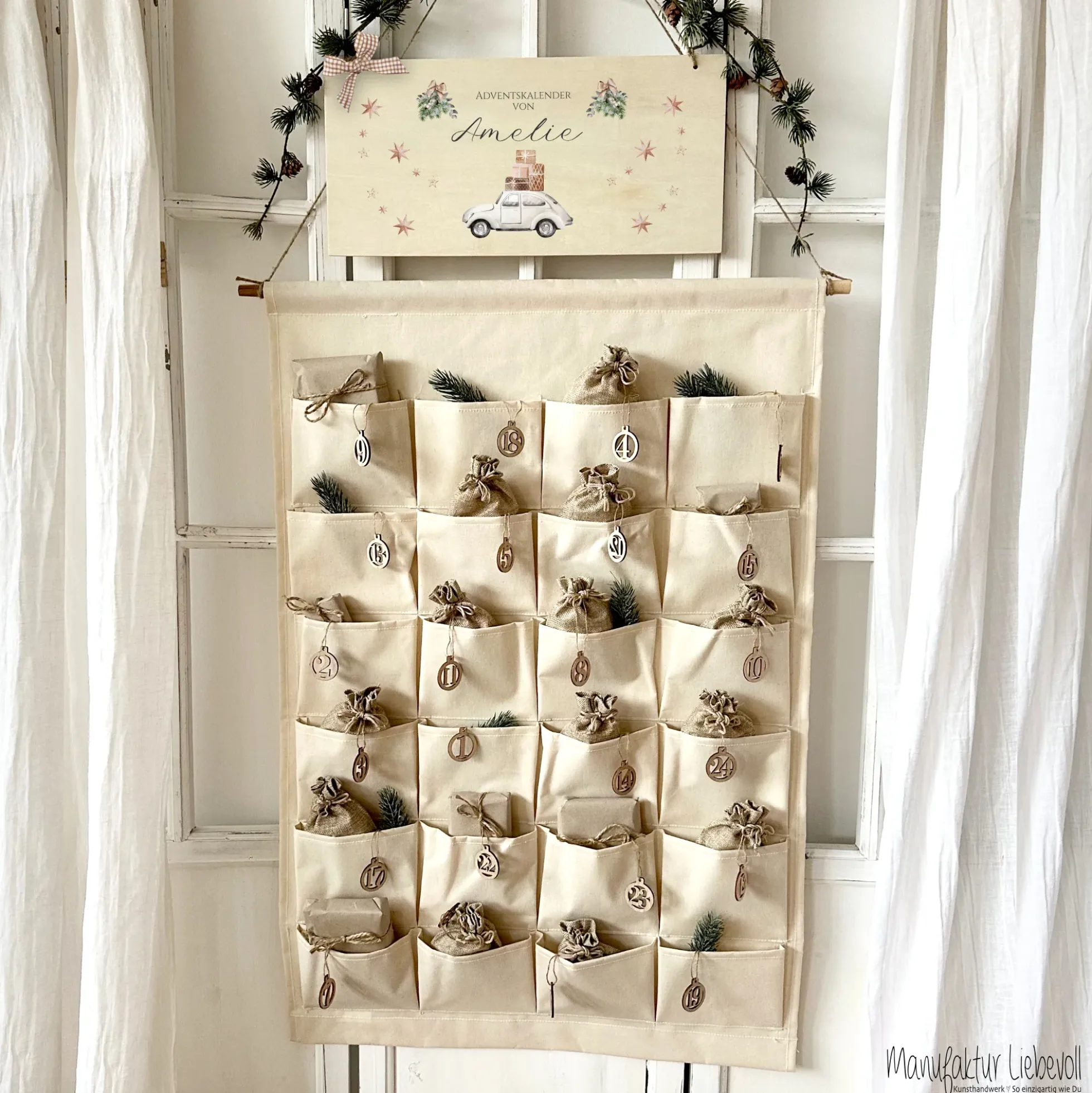 Adventskalender mit Namen Befüllen Boho Stoff Adventskalender "Auto" Advent Kalender Geschenk Frauen Männer Kinder Familie