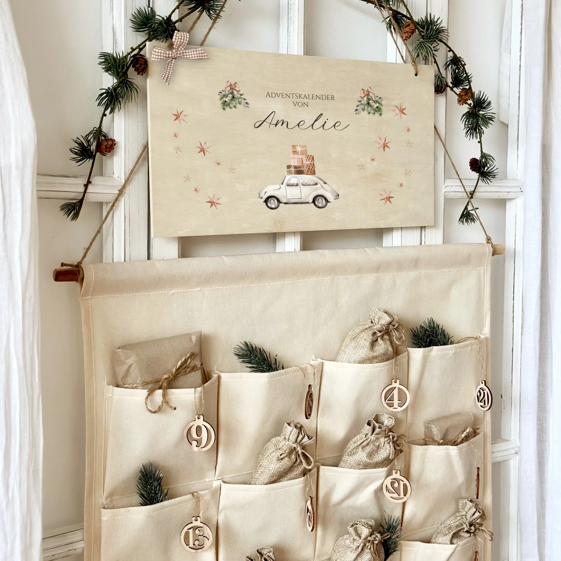 Adventskalender mit Namen Befüllen Boho Stoff Adventskalender "Auto" Advent Kalender Geschenk Frauen Männer Kinder Familie