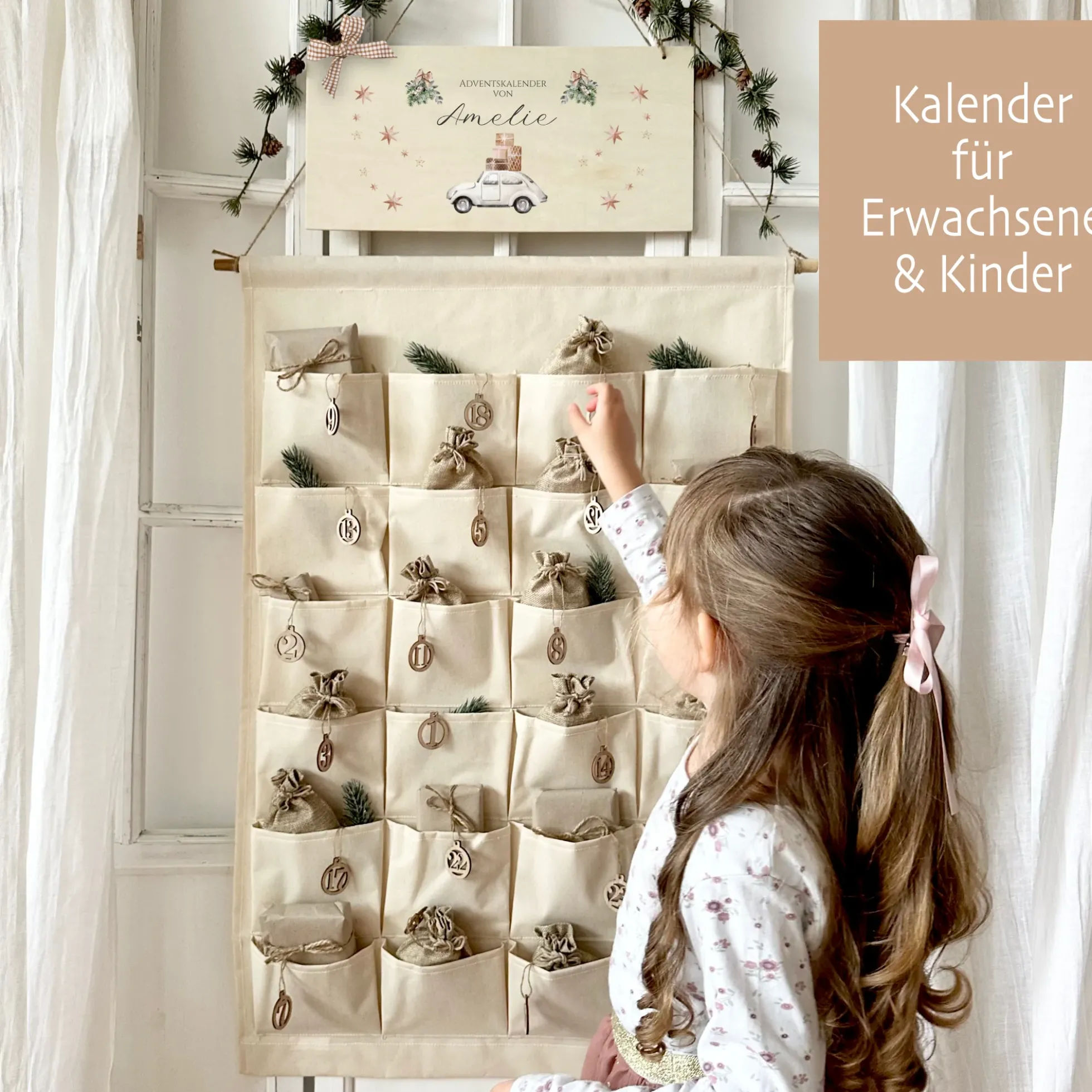 Adventskalender mit Namen Befüllen Boho Stoff Adventskalender "Auto" Advent Kalender Geschenk Frauen Männer Kinder Familie