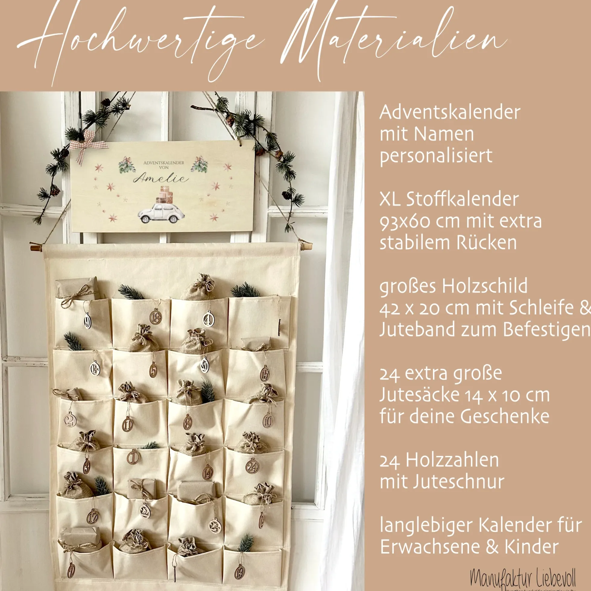 Adventskalender mit Namen Befüllen Boho Stoff Adventskalender "Auto" Advent Kalender Geschenk Frauen Männer Kinder Familie