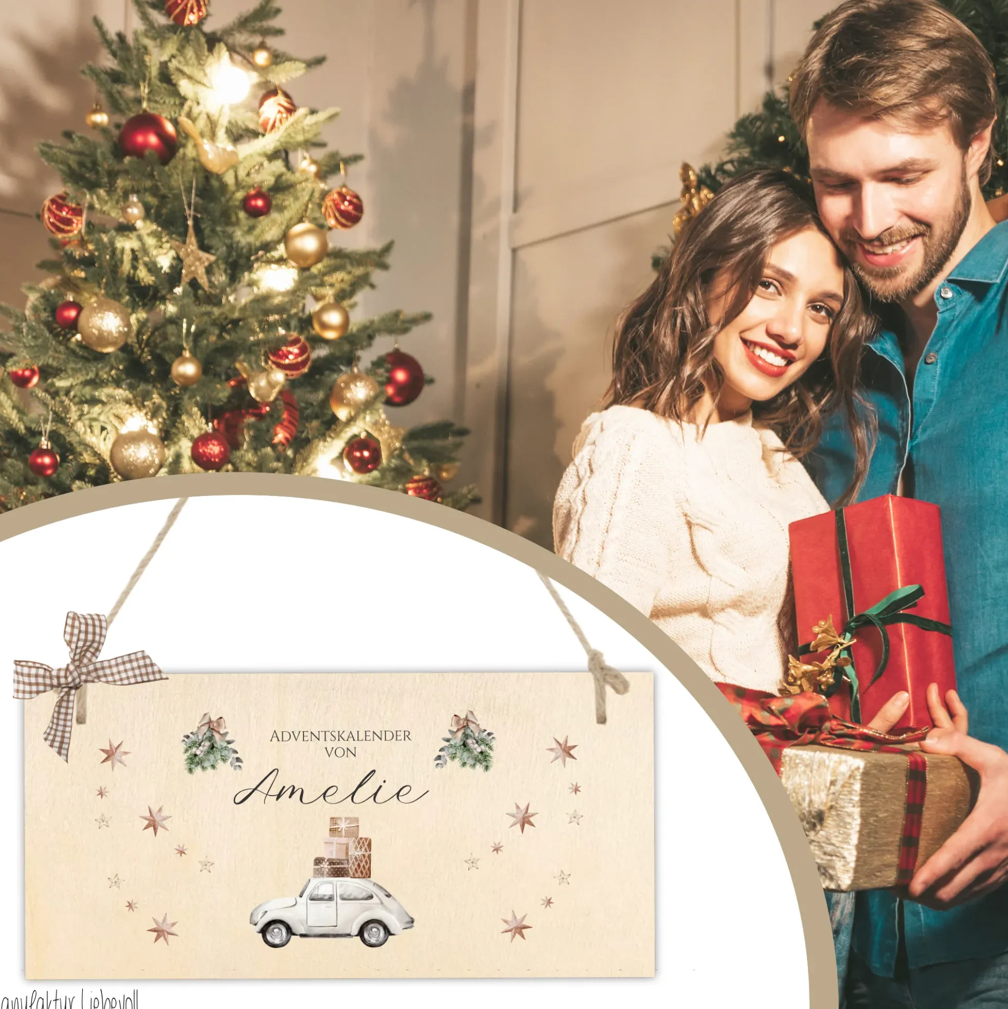 Adventskalender mit Namen Befüllen Boho Stoff Adventskalender "Auto" Advent Kalender Geschenk Frauen Männer Kinder Familie