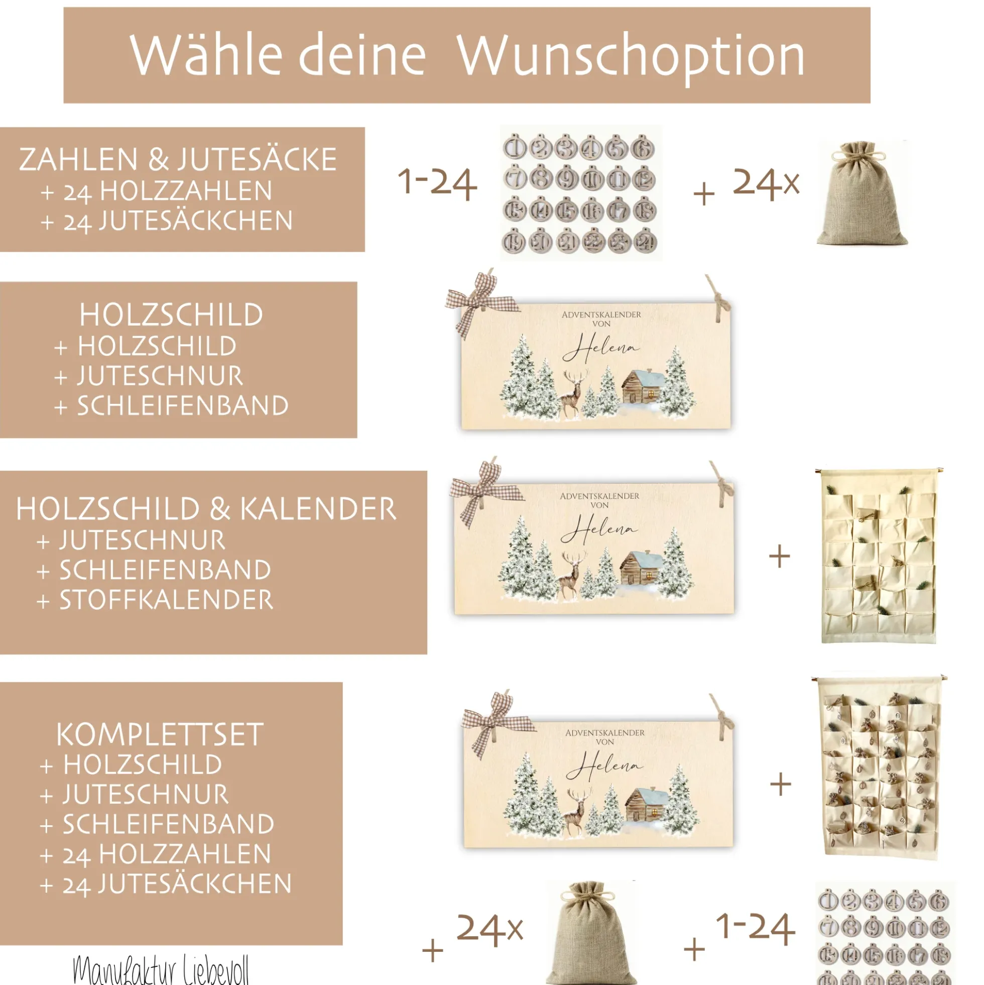 Adventskalender mit Namen zum Befüllen Stoff Adventskalender Winterlandschaft Geschenk Frauen Männer Kinder