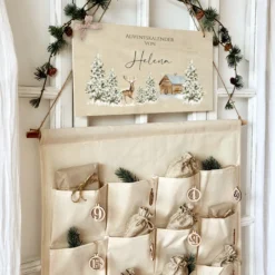 Adventskalender mit Namen zum Befüllen Stoff Adventskalender Winterlandschaft Geschenk Frauen Männer Kinder