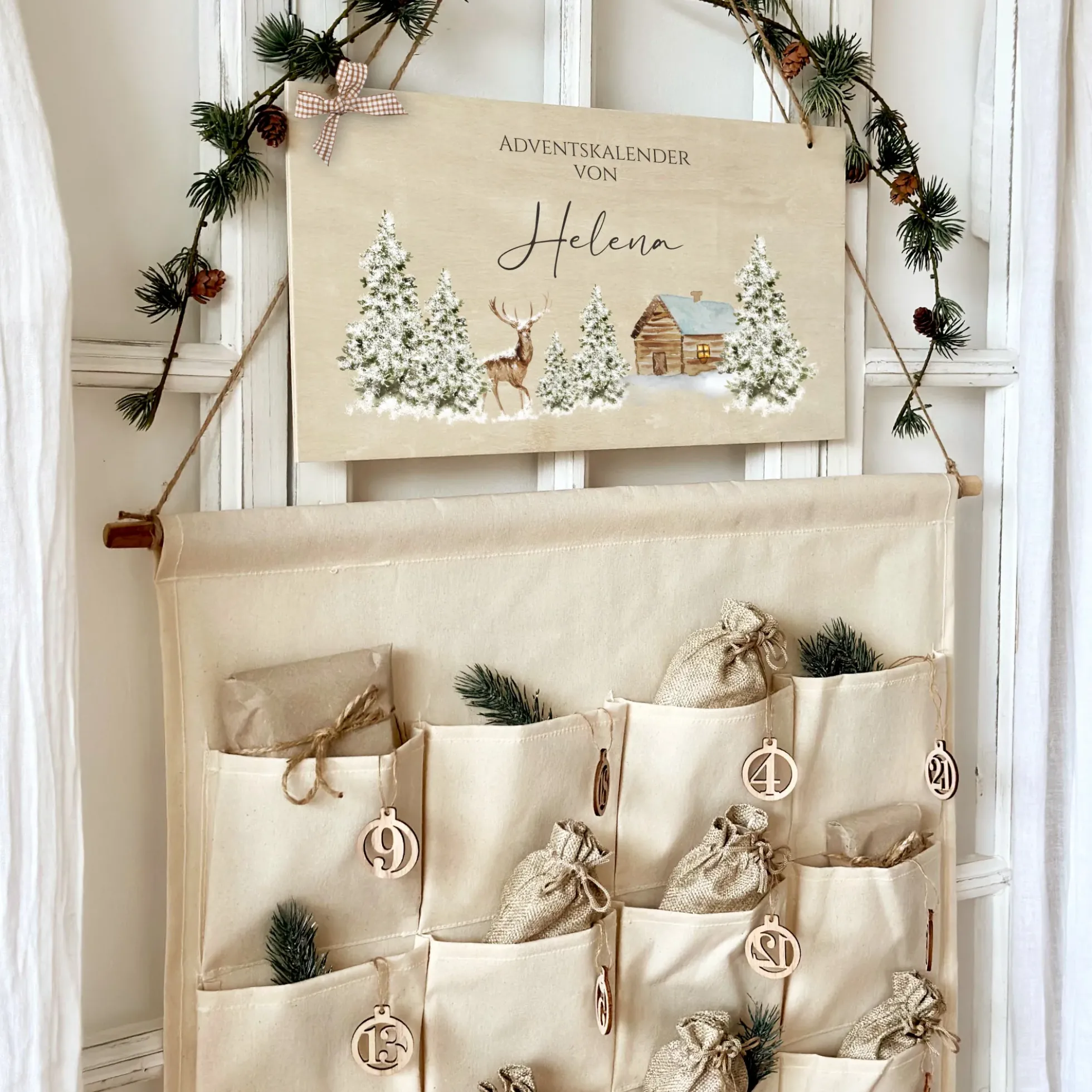 Adventskalender mit Namen zum Befüllen Stoff Adventskalender Winterlandschaft Geschenk Frauen Männer Kinder