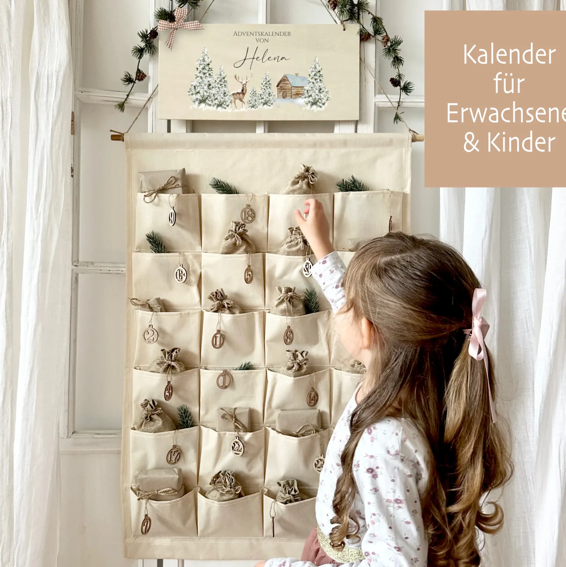 Adventskalender mit Namen zum Befüllen Stoff Adventskalender Winterlandschaft Geschenk Frauen Männer Kinder