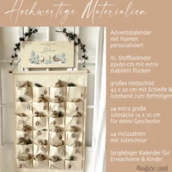 Adventskalender mit Namen zum Befüllen Stoff Adventskalender Winterlandschaft Geschenk Frauen Männer Kinder