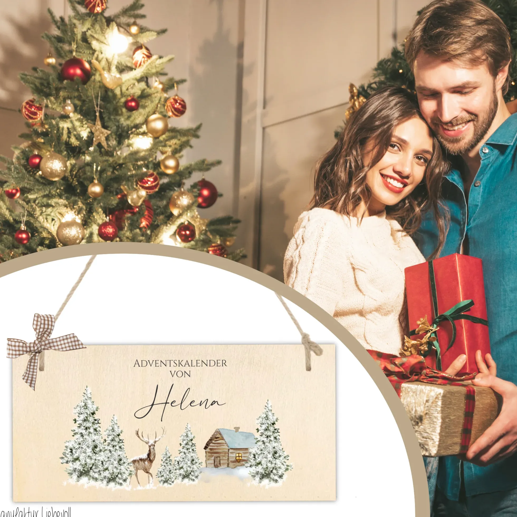 Adventskalender mit Namen zum Befüllen Stoff Adventskalender Winterlandschaft Geschenk Frauen Männer Kinder