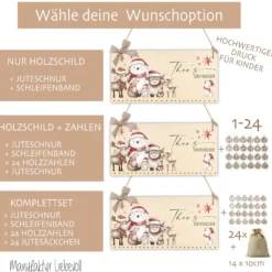 Adventskalender Personalisiert für Kinder mit Name mit niedlichen Tiermotiv zum Befüllen