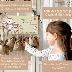 Adventskalender Personalisiert für Kinder mit Name mit niedlichen Tiermotiv zum Befüllen