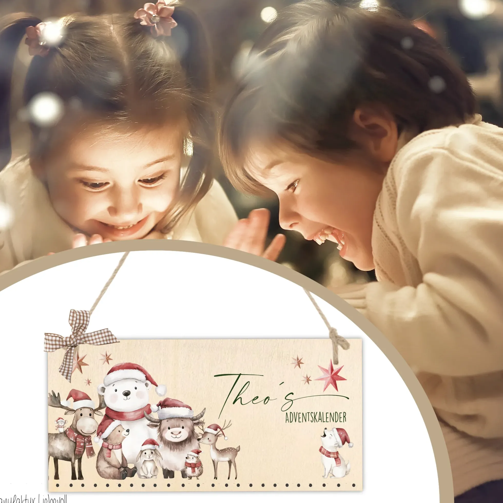 Adventskalender Personalisiert für Kinder mit Name mit niedlichen Tiermotiv zum Befüllen
