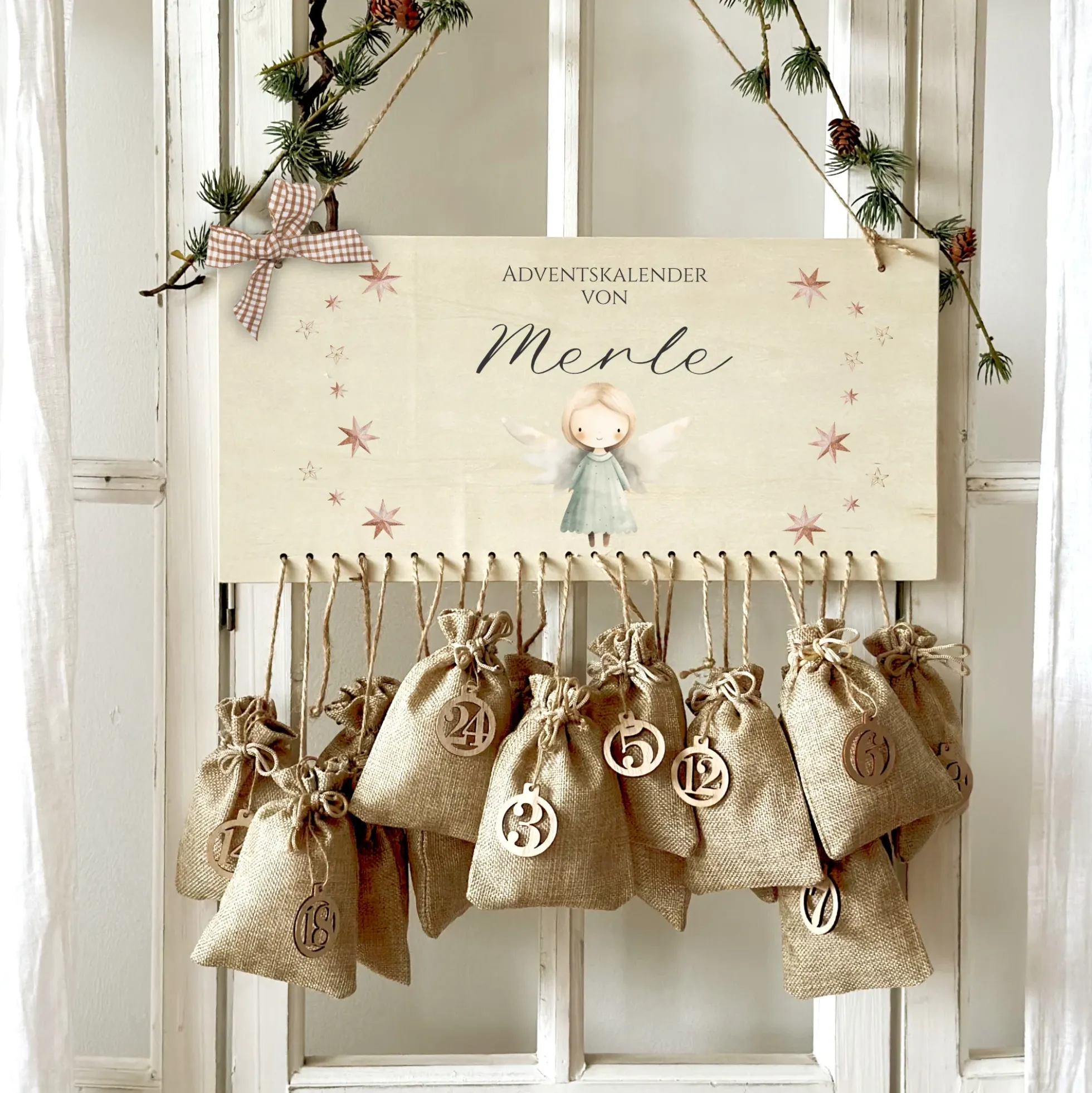Adventskalender Personalisiert "Engel" zum Befüllen für die Adventszeit aus Holz