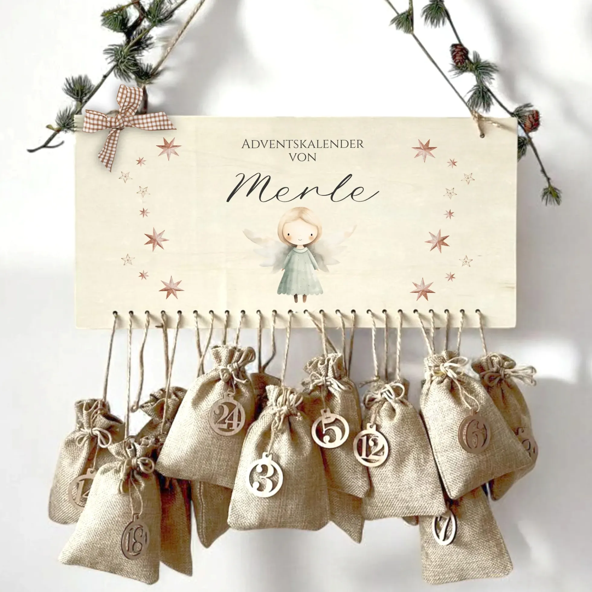 Adventskalender Personalisiert "Engel" zum Befüllen für die Adventszeit aus Holz