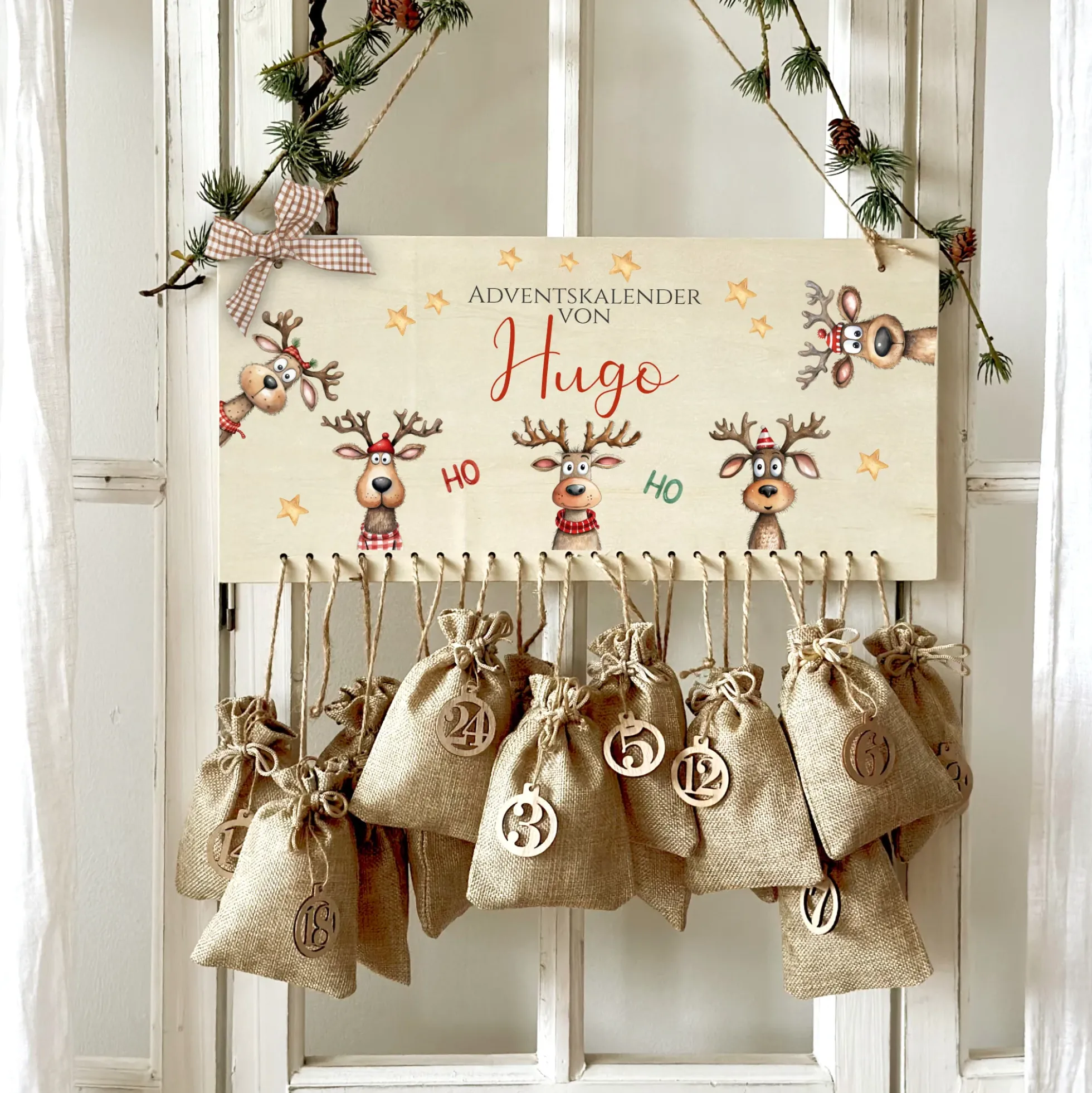 Adventskalender " Rentiere " Personalisiert mit Namen für Kinder zum Befüllen