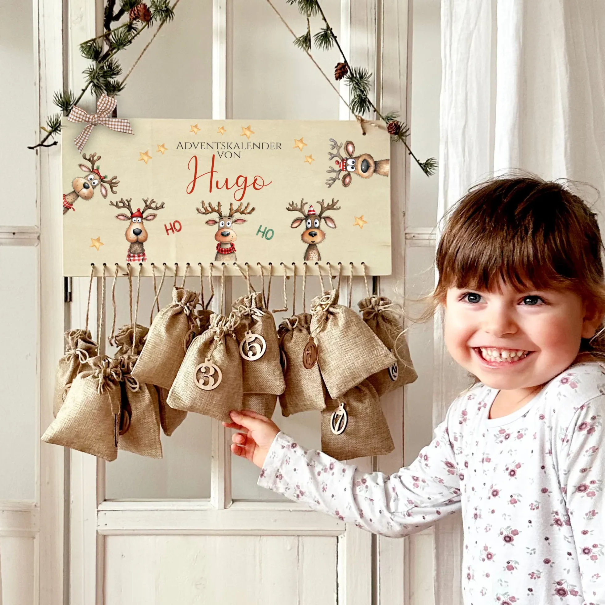Adventskalender " Rentiere " Personalisiert mit Namen für Kinder zum Befüllen