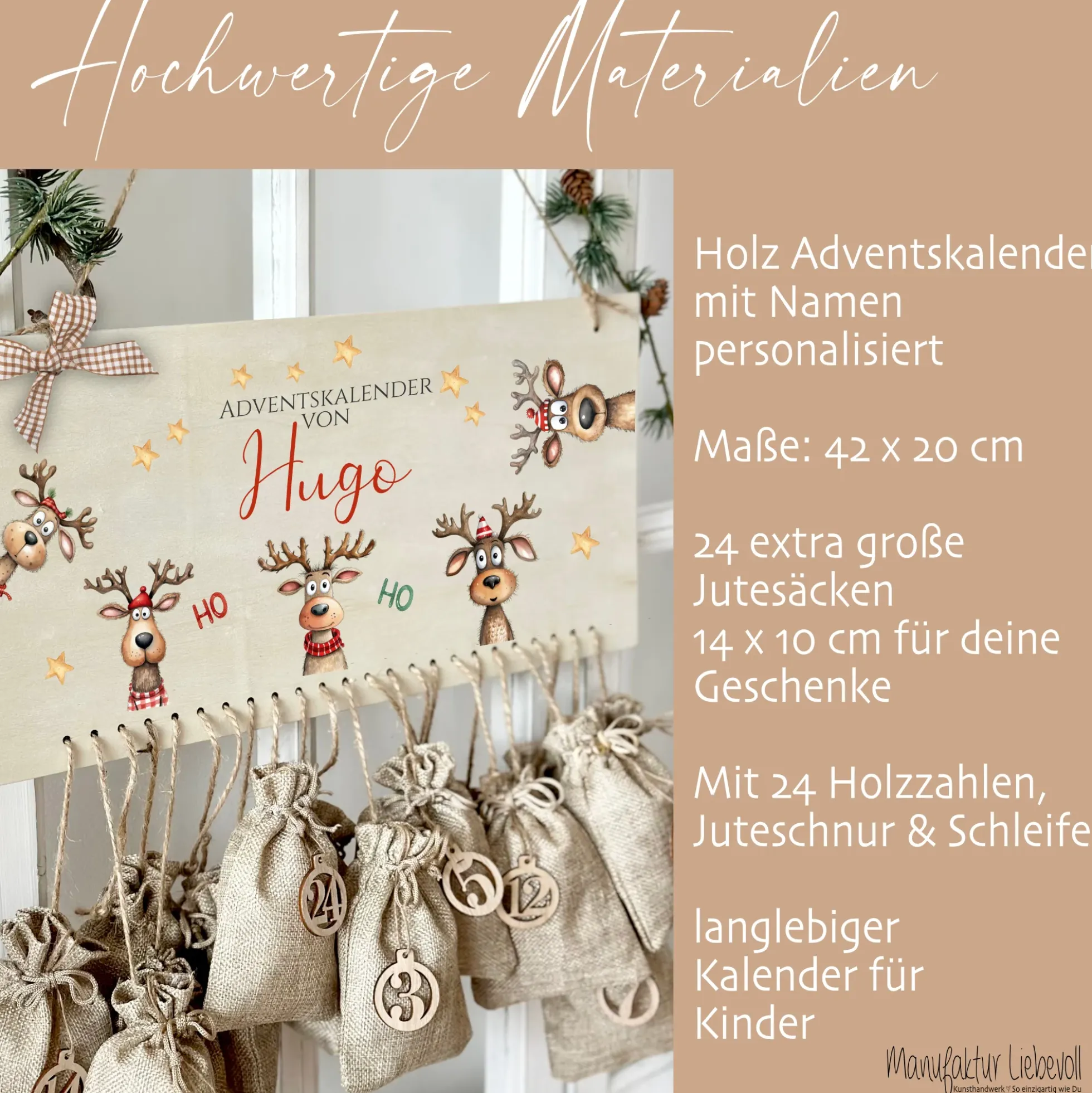 Adventskalender " Rentiere " Personalisiert mit Namen für Kinder zum Befüllen