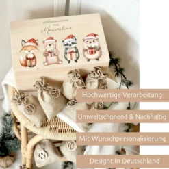 Adventskalender "Waldtiere" zum Befüllen, Personalisierte Adventskiste für Kinder