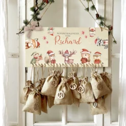 Adventskalender " Weihnachtstiere " mit Namen Adventskalender zum Befüllen Jutesäckchen Holz Kinderadventskalender Advent
