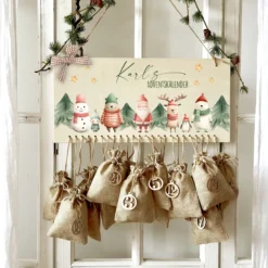 Adventskalender " Weihnachtsfiguren " mit Namen für zum Befüllen Adventskalender Jutesäckchen Holz Kinderadventskalender Advent
