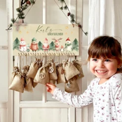 Adventskalender " Weihnachtsfiguren " mit Namen für zum Befüllen Adventskalender Jutesäckchen Holz Kinderadventskalender Advent