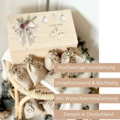 Adventskalender "Weihnachtsschleife", Personalisierte Adventskiste zum Befüllen für die Weihnachtszeit