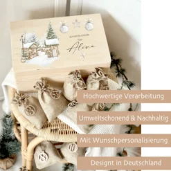Adventskalender "Weihnachtsdorf", Personalisierte Adventskiste zum Befüllen für die Adventszeit