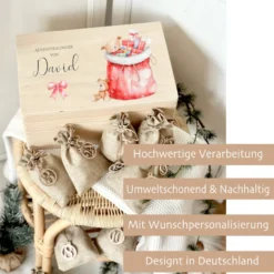 Adventskalender "Weihnachtssack", Personalisierte Adventskiste zum Befüllen für die Adventszeit