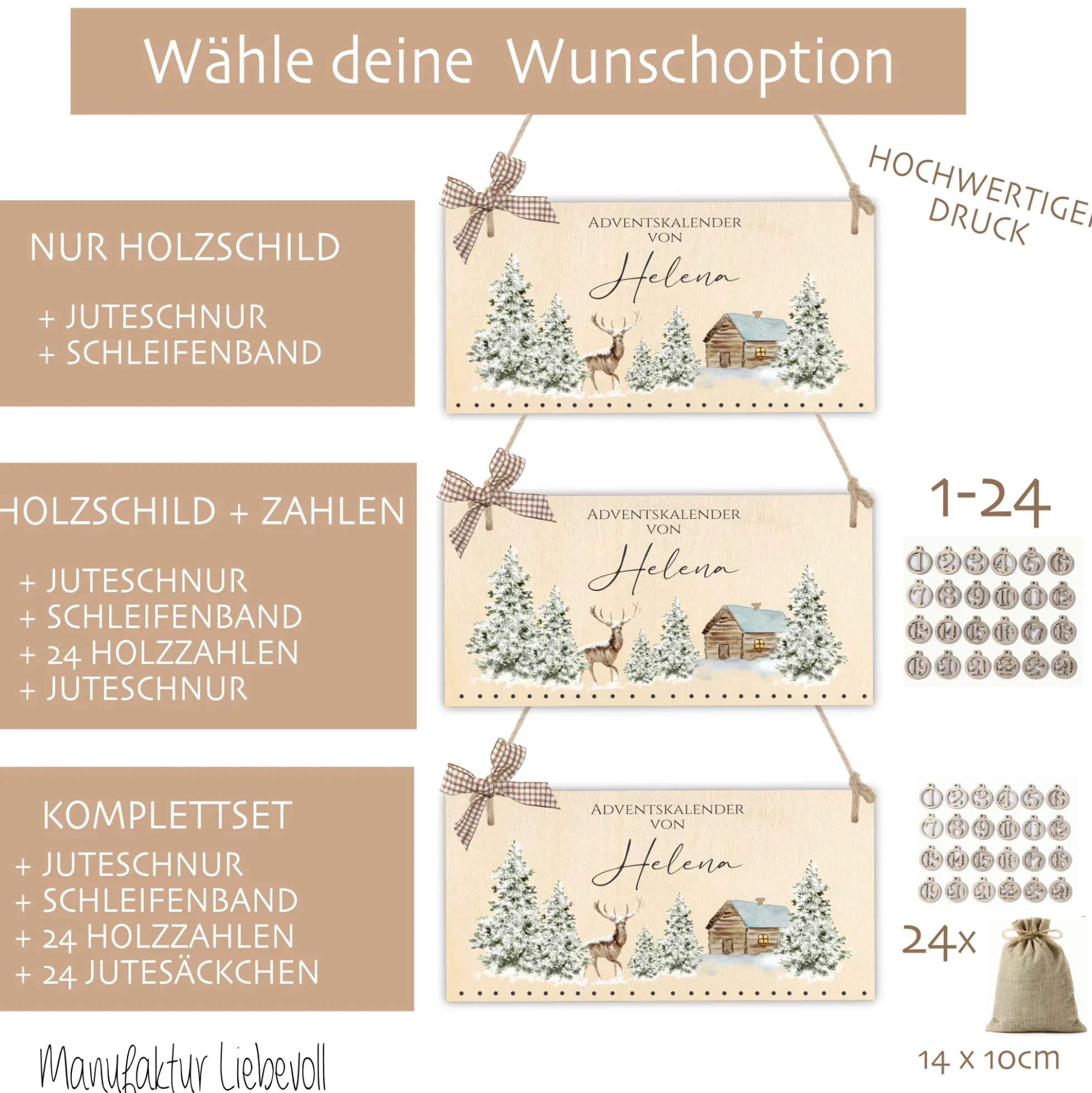 Adventskalender "Winterlandschaft" Personalisiert für Frauen und Männer mit Namen zum Befüllen für die Adventszeit
