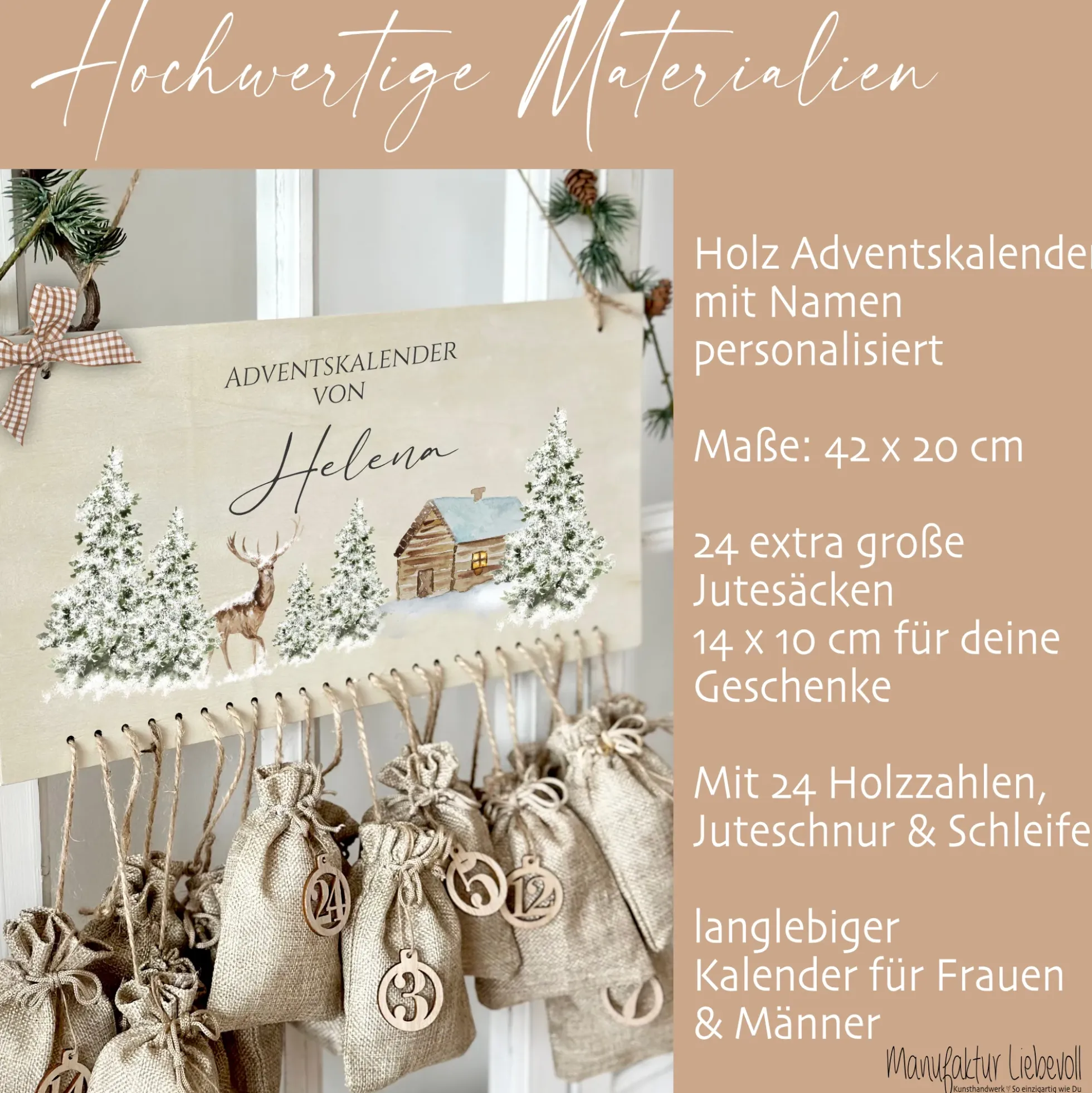Adventskalender "Winterlandschaft" Personalisiert für Frauen und Männer mit Namen zum Befüllen für die Adventszeit