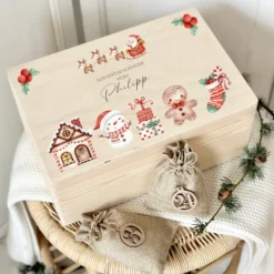 Adventskalender zum Befüllen für Kinder, Personalisierte Adventskiste mit Weihnachtsmotiv