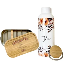 Autumn Nachhaltiges Set bestehend aus Brotdose u. Trinkflasche | Personalisiertes Geschenk mit Namen u. Spruch