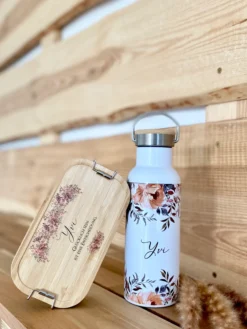 Autumn Nachhaltiges Set bestehend aus Brotdose u. Trinkflasche | Personalisiertes Geschenk mit Namen u. Spruch