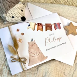 Baby Geburt Glückwunsch Karte Name personalisiert I Junge Mädchen Geschenk I Taufe Glückwunschkarte Geldgeschenk Geburtskarte