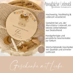 Babygeschenk zur Geburt, Personalisierter Kerzenteller mit Name des Babys u. Geburtsdaten, Motiv: Maus