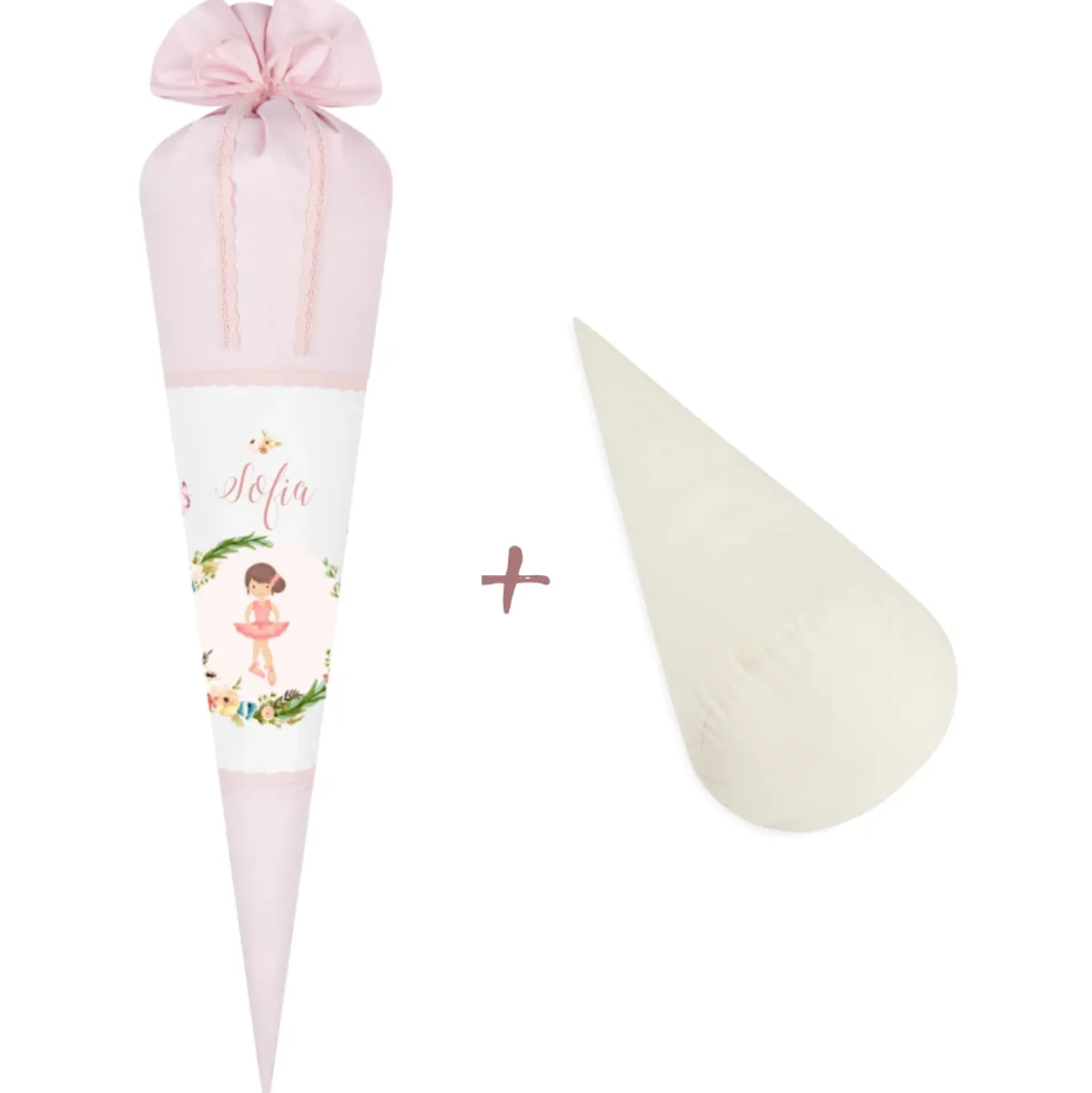 Besondere Schultüte aus rosa Stoff mit einer Ballerina | Personalisierte Stoffschultüte liebevoll handgefertigt | Optional mit Füllkissen und Spitzenschutz