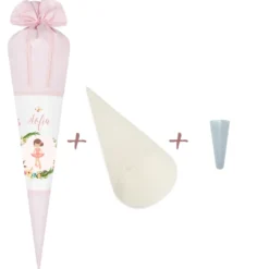 Besondere Schultüte aus rosa Stoff mit einer Ballerina | Personalisierte Stoffschultüte liebevoll handgefertigt | Optional mit Füllkissen und Spitzenschutz