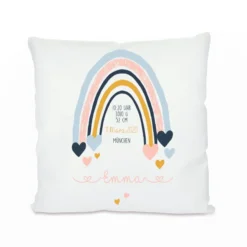 Besonderes Geburtskissen "Regenbogen" | Personalisiert mit dem Namen | Babykissen mit Gewicht, Uhrzeit, Name, Ort und Geburtsdatum | Liebevolles Babygeschenk | 2 Farbvarianten zur Auswahl