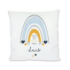Besonderes Geburtskissen "Regenbogen" | Personalisiert mit dem Namen | Babykissen mit Gewicht, Uhrzeit, Name, Ort und Geburtsdatum | Liebevolles Babygeschenk | 2 Farbvarianten zur Auswahl