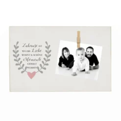 Besonderes Geschenk für die Familie und gemütliche Wohndekoration fürs Zuhause | Holzbild mit Klammer und Spruch 