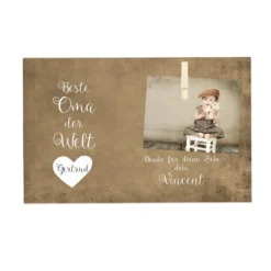 Beste Oma der Welt Originelles Geschenk für Großmütter | Personalisiertes Fotogeschenk mit Holzklammer zum individuellen Befestigen eines Fotos